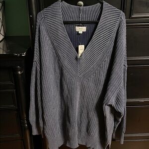 AE Aerie Women's Blue Gray V-Neck Ribbed Sweater